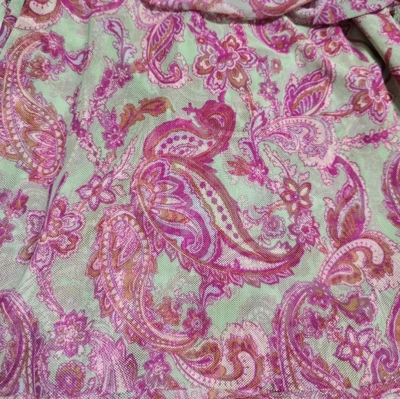 Misa Los Angeles Ava Midi Dress in Vintage Paisley, Stretch Mesh, Ruched Bodice. - Picture 14 of 16